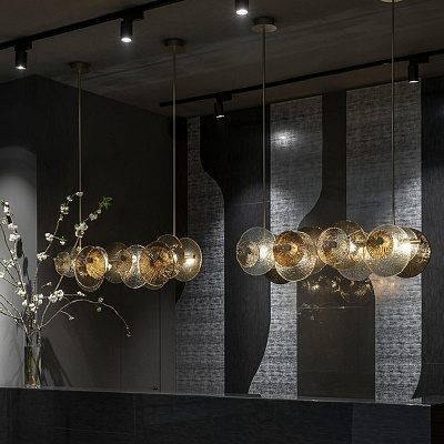 Люстра Ceiling Lamp in Champagne Finish Brass Decorative Glass фото 9