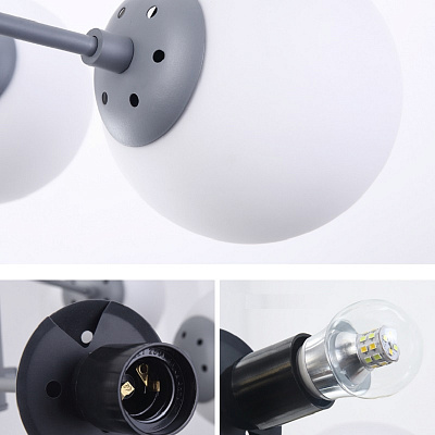 Цветные люстры лофт с матовыми стеклянными плафонами BALLS LIGHT 8 плафонов Серый фото 8