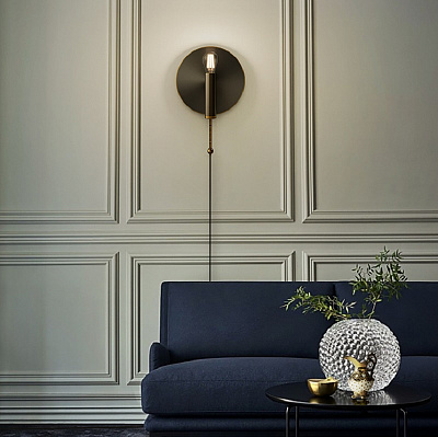 Бра Gold Round Backing Exposed Bulb Sconce Черный фото 10