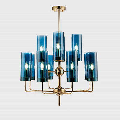 Люстра Brass & Blue Glass Tube designed by Hans-Agne Jakobsson in 1970 фото 3