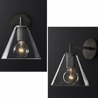 Бра RH Utilitaire Funnel Shade Single Sconce Черный фото 9