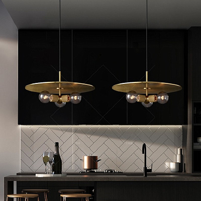 Подвесной светильник RH Utilitaire Disk Triple Pendant Латунь фото 8