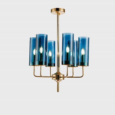 Люстра Brass & Blue Glass Tube designed by Hans-Agne Jakobsson in 1970 фото 5